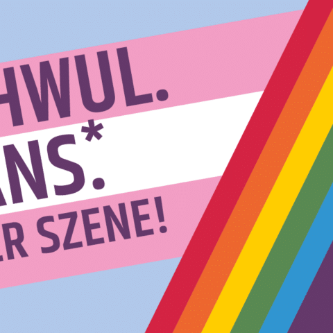 Stoffbanner: Schwul. Trans*. Teil der Szene! Motiv Nr. 83 (200 x 100 cm)